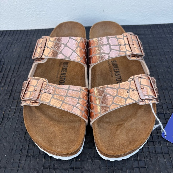Birkenstock Arizona Gator Gleam Copper Two-Strap Sandals Womens Size 10 NWT - Picture 1 of 8